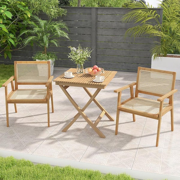 27.5 in. Wood Outdoor Bistro Table with Slatted Tabletop Sturdy Wood Frame and Thickened Top