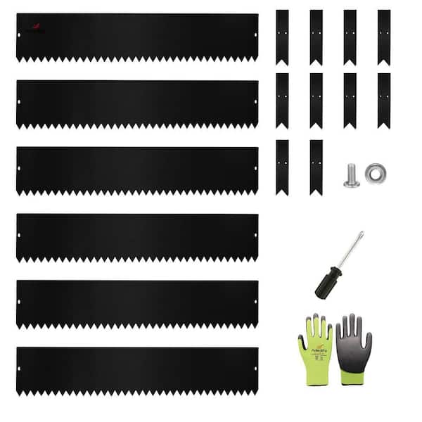 8 in. H x 40 in. W Black Garden Landscape Galvanized Steel Edging with Gloves and 10-Stakes (6-Pack)
