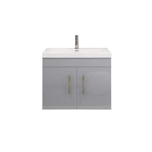 Elsa 29.53 in. W x 19.50 in. D x 22.05 in. H Bathroom Vanity in High Gloss Gray with White Acrylic Top
