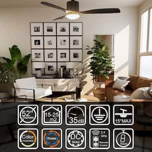 WOODFL 52 in. LED Indoor Black Smart Ceiling Fan with Remote Control and DC Motor