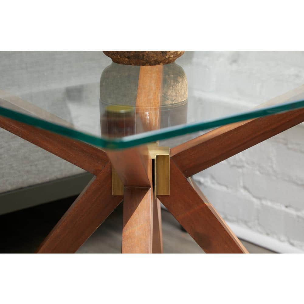 Marta 24in Mid Century Style Glass Top End Table, Walnut - thumbnail 7