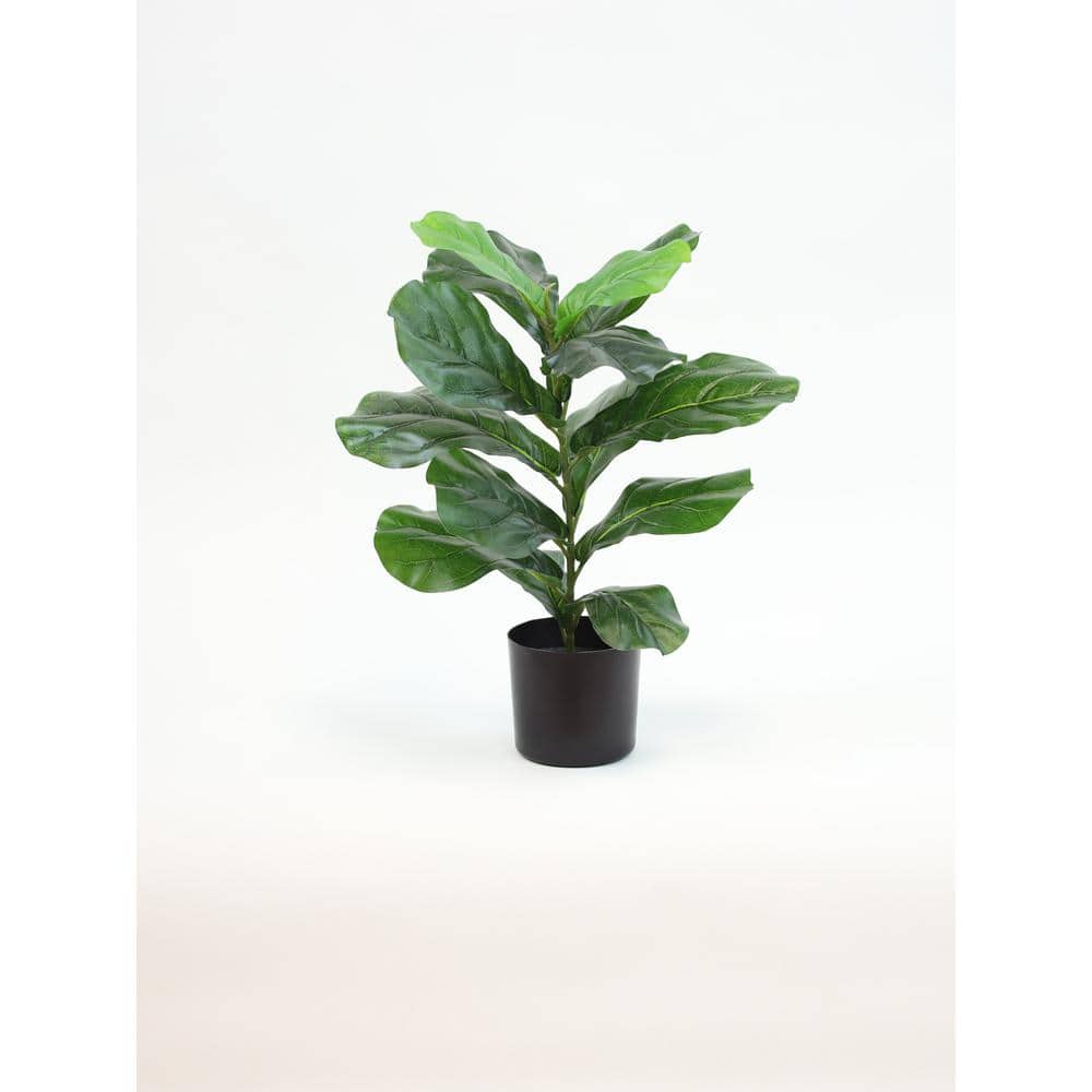 22 in. Green Artificial Fiddle Leaf Plant in Black Drop In Pot