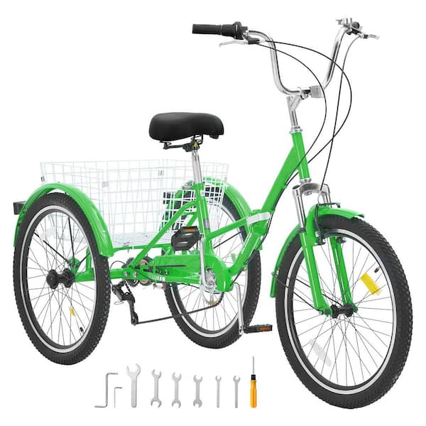 Folding Adult Tricycle, 26-Inch 7-Speed Adult Folding Trikes, Carbon Steel 3 Wheel Cruiser Bike with Adjustable Seat