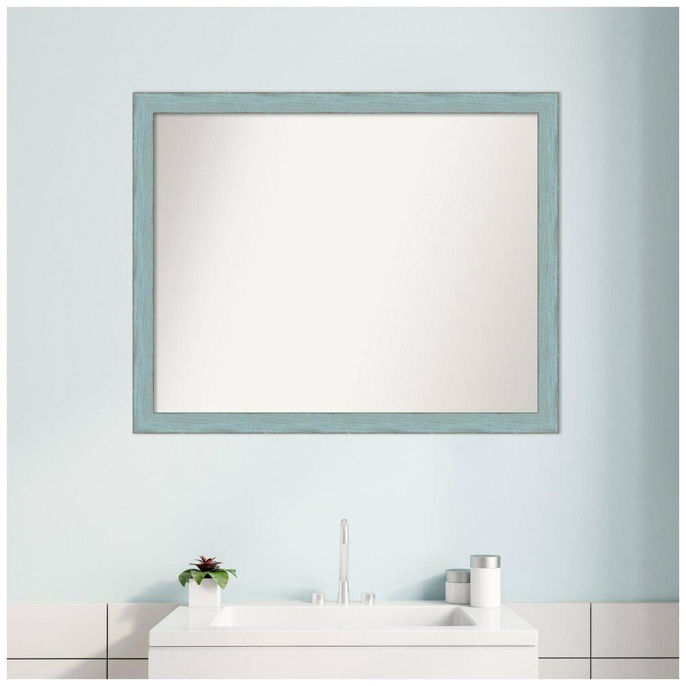 Sky Blue Rustic Wood Rectangular Bathroom Wall Mirror