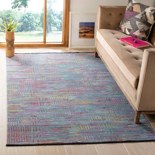 Windsor 9 ft. x 13 ft. Aqua/Dark Pink Distressed Striped Area Rug