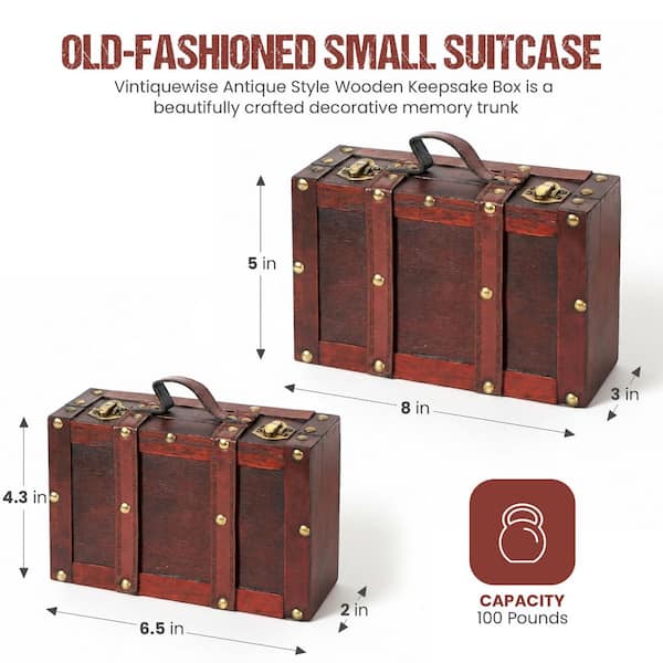 Vintiquewise Wooden Vintage Luggage Trunks - Antique Carry on