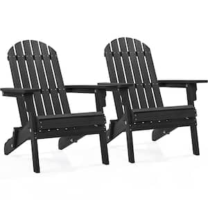 2-piece Folding Adirondack Chair Solid Wood Garden Chair Black