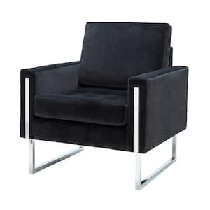 Dardanus Modern Black Velvet Club Chair with Embedded Metal Armrests