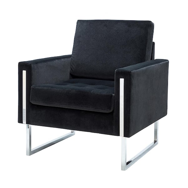 JAYDEN CREATION Dardanus Modern Black Velvet Club Chair with Embedded Metal Armrests