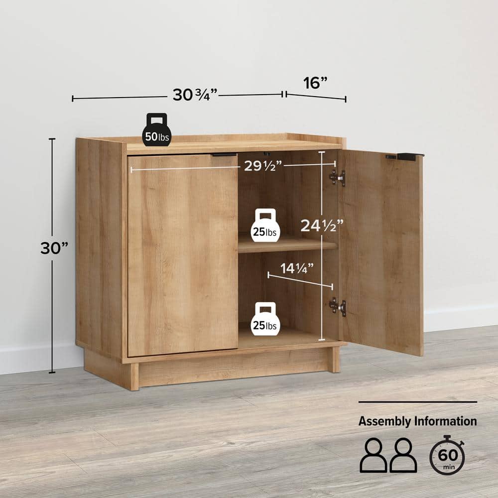 Oak Light Wood Living Room Cabinet with Adjustable Shelving