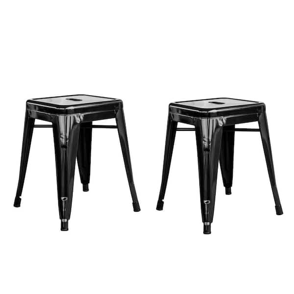 AmeriHome Loft Style 18 in. Black Stackable Metal Bar Stool (Set of 2)