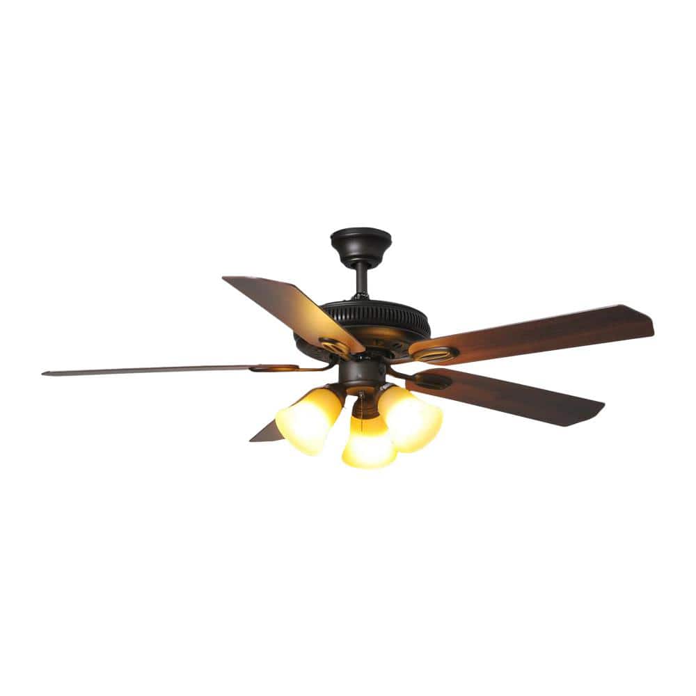 52" ORB oil rubbed bronze ceiling fan with 4 light amber hand blown glass va md* 