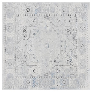 Alhambra Ivory/Gray 7 ft. x 7 ft. Traditional Distressed Square Area Rug