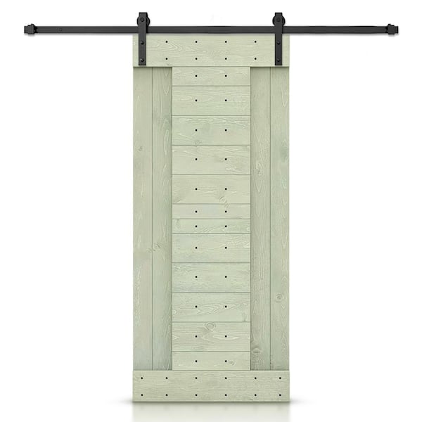 CALHOME 24 in. x 84 in. Sage Green Stained DIY Knotty Pine Wood Interior Sliding Barn Door with Hardware Kit