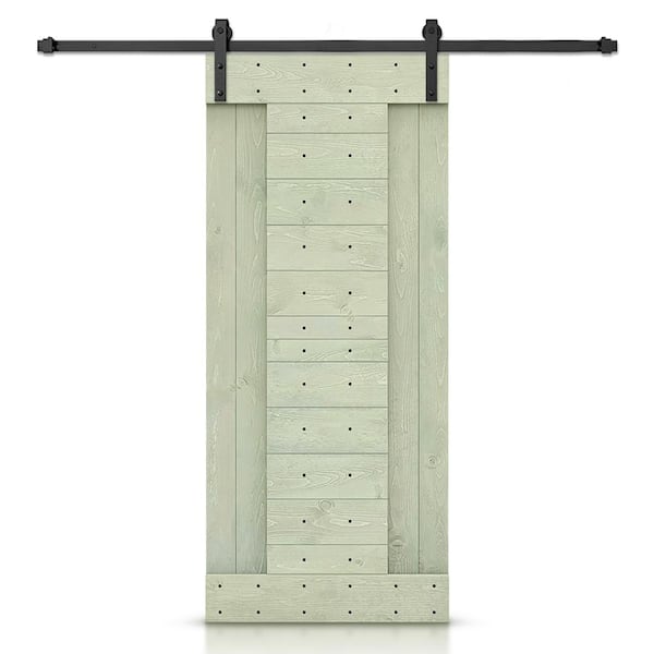 CALHOME 30 in. x 84 in. Sage Green Stained DIY Knotty Pine Wood Interior Sliding Barn Door with Hardware Kit