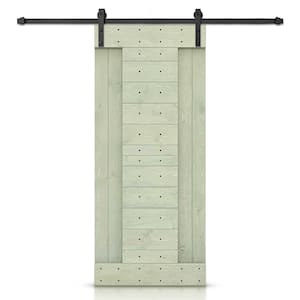 42 in. x 84 in. Sage Green Stained DIY Knotty Pine Wood Interior Sliding Barn Door with Hardware Kit