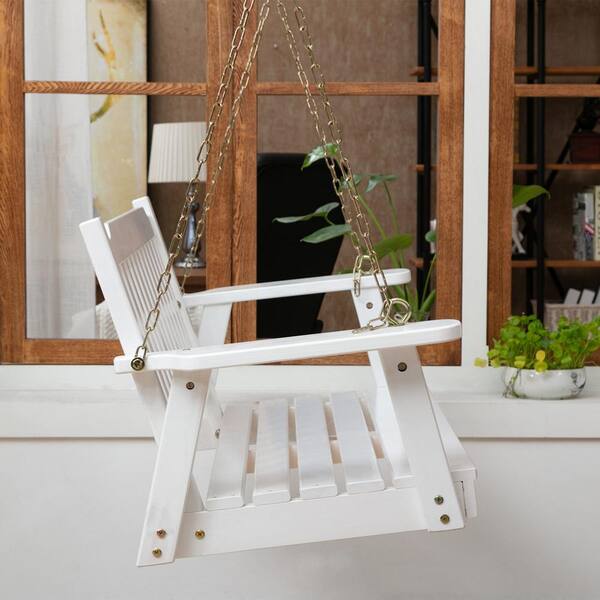 white wooden porch swing