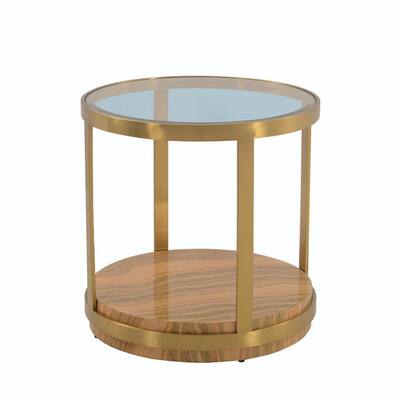 Hattie Multi-Colored Glass Top End Table with Brushed Gold Legs