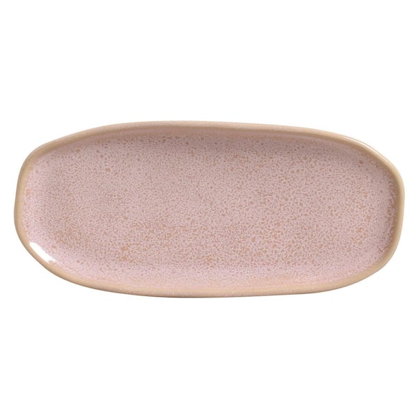 PORTO BRASIL 9.06 in. Litchi Pink Stoneware Shallow Oval Platter Organic (Set of 4)