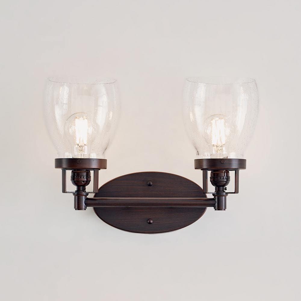 Belton Bronze 2-Light Wall Bath with Clear Seeded Glass