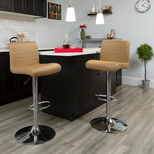 Flash Furniture 34.50 in. Adjustable Height Cappuccino Cushioned Bar Stool