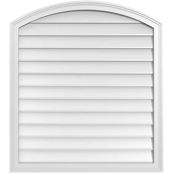 Ekena Millwork 34 in. x 38 in. Arch Top Surface Mount PVC Gable Vent: Functional with Brickmould Frame