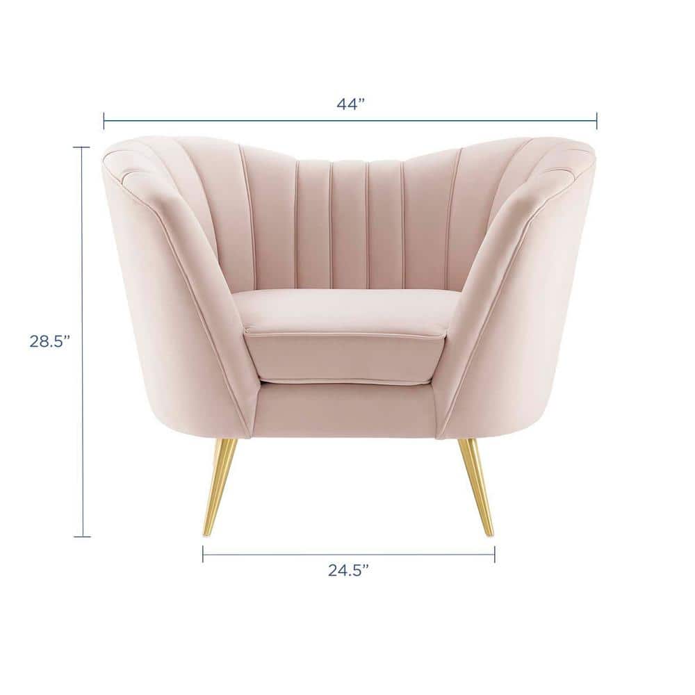 Glam Deco Pink Velvet Curved Back Accent Chair with Gold Legs