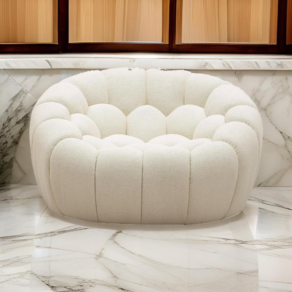 Reno Off White Fabric Side Chair with Cushioned Hexagonal Tufted Seat