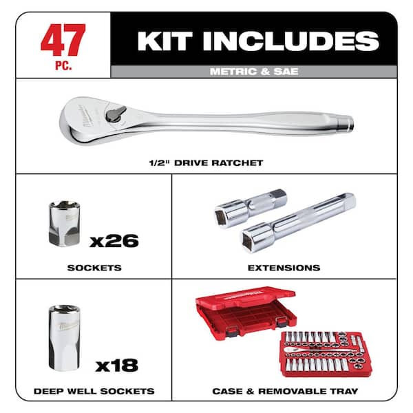 1/2 in. Drive SAE/Metric Ratchet and Socket Mechanics Tool Set (47-Piece)