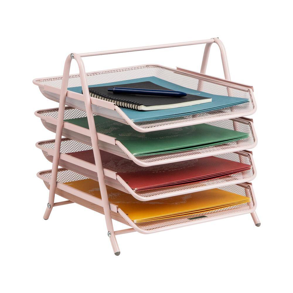 "Network Collection, 4-Tier Paper Tray, File Storage, Desktop Organizer, Metal Mesh, 13.75""L x 12""W x 12.5""H, Pink" price history on PriceWatchPro
