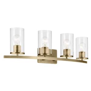 Crosby 31.25 in. 4-Light Natural Brass Contemporary Bathroom Vanity Light with Clear Glass