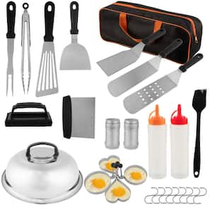 28PC Specialty Grill Set with Stainless Steel Spatulas, Tongs, Cleaner, Dome and Carry Bag - Flat Top Grill Accessories