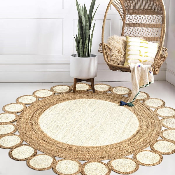 JONATHAN Y Skye 2-Tone Jute Circle Border Cream/Natural 6 ft