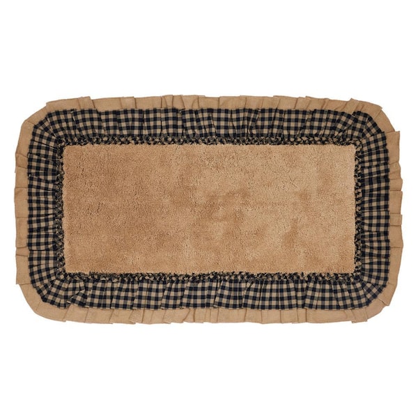 Burlap Checkered Border 27 in. x 48 in. Black Bathmat