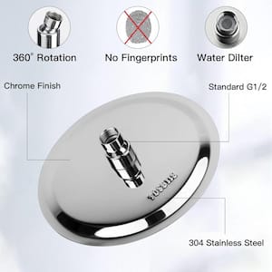 1-Spray Patterns with 2.5 GPM 10 in. Wall Mount Round Design-Pressure Boosting Fixed Shower Head in Polished Chrome