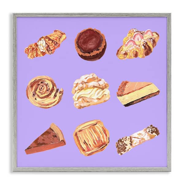 Stupell Industries Delicious Pastries on Purple by Melissa Wang Gray Framed Food Giclee Art Print 12 in. x 12 in.