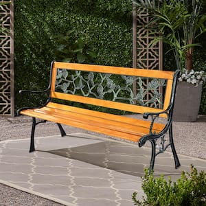 3-Person 49 1/2 in. Patio Park Garden Porch Chair Metal Wood Outdoor Bench