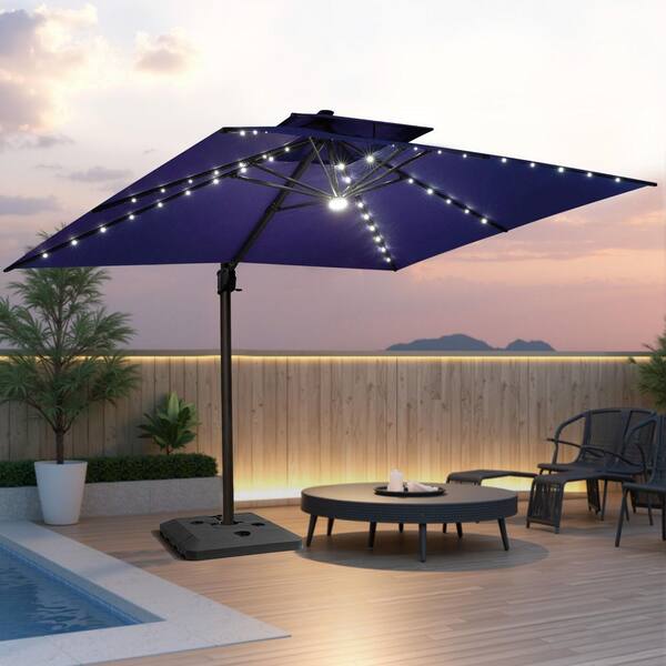 heavy duty solar patio umbrella 9 ft Scalloped Market Table Umbrella with 24 LED Lights-Beige it delivers both generous shade by day and inviting lighting by night—perfect for backyard gatherings Double-Sided Patio Umbrella with Solar