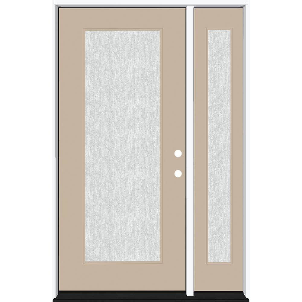 Legacy 51 in. x 80 in. Full Lite Rain Glass LHIS Primed Sandstone Finish Fiberglass Prehung Front Door with 12 in. SL price history on PriceWatchPro