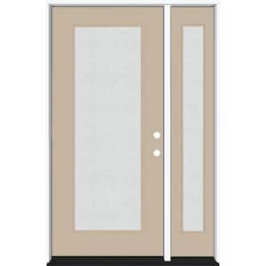Legacy 51 in. x 80 in. Full Lite Rain Glass LHIS Primed Sandstone Finish Fiberglass Prehung Front Door with 12 in. SL