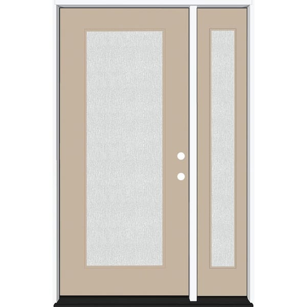 Steves & Sons Legacy 51 in. x 80 in. Full Lite Rain Glass LHIS Primed Sandstone Finish Fiberglass Prehung Front Door with 12 in. SL