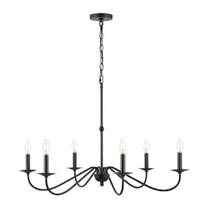 Wicklow 34.75 in. 6-Light Bohemian Farmhouse Iron LED Chandelier, Black