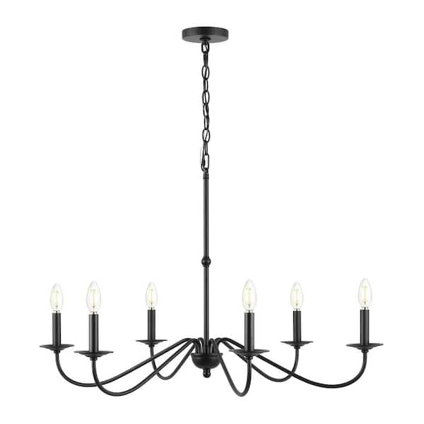 Wicklow 34.75 in. 6-Light Bohemian Farmhouse Iron LED Chandelier, Black