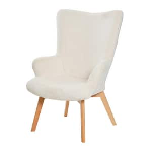 Napster Plush Rubberwood Wingback Chair in Cream