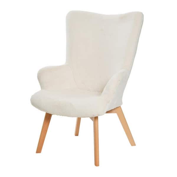 Storied Home Napster Plush Rubberwood Wingback Chair in Cream