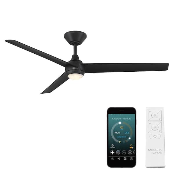 Modern Forms Pisce 54 in. Smart Indoor/Outdoor Matte Black Standard Ceiling Fan Selectable CCT Integrated LED Plus Remote