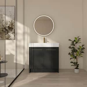 Elegant 36 in. W x 18.1 in. D x 35.1 in. H Freestanding Bath Vanity in Black with White Resin Top