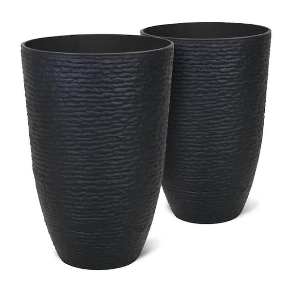 Large Black Plastic Indoor/Outdoor Planter (14 in. W x 20.5 in. H) 2-Pack