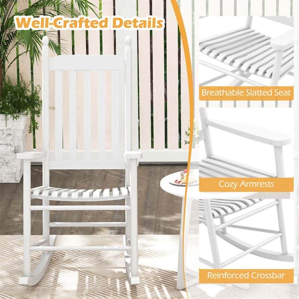 Costway White Wood Outdoor Rocking Chair with Solid Rocking Base