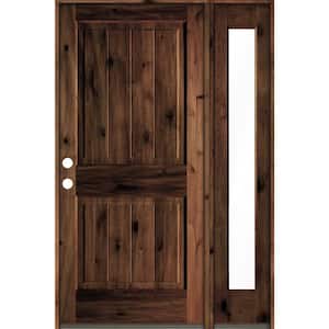 50 in. x 80 in. Knotty Alder Square Top Right-Hand/Inswing Clear Glass Red Mahogany Stain Wood Prehung Front Door w/RFSL